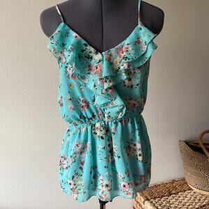 y2k vintage 2000s wet seal blue floral ruffle tank romantic cottage fairy S/M